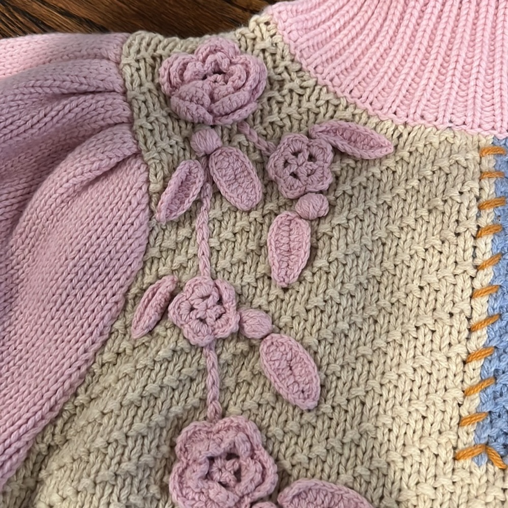 Nwt Loveshackfancy Allan Patchwork Pink Sweater M - image 5